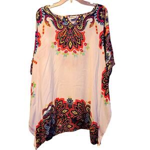 Shoreline bright print flowy boho blouse size 1x